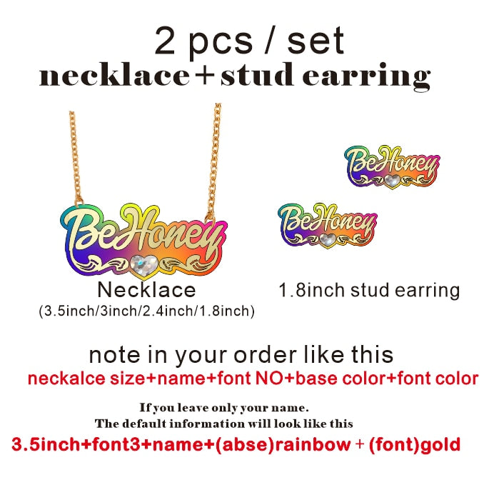 BeHoney moda personalidad Simple acrílico nombre personalizado pendientes de bambú dibujos animados arco iris nombre collar joyería regalo de Navidad C4