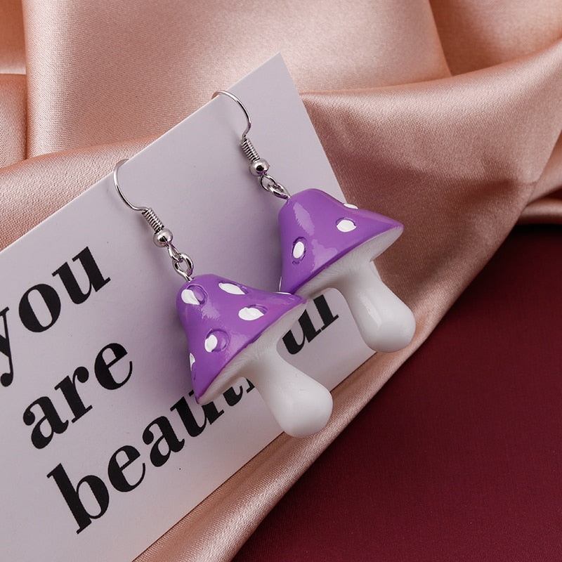 Cute Plant Mushroom Earrings for Women, Cartoon Enamel 8 Color Dangles Earrings Girl Children Ear Hook DIY Party Jewelry Gifts
