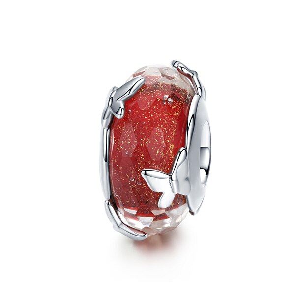WOSTU Plata de Ley 925 auténtica cuentas de cristal rosa de Murano, dijes redondos aptos para Pulsera Original, colgante, fabricación de joyería de lujo
