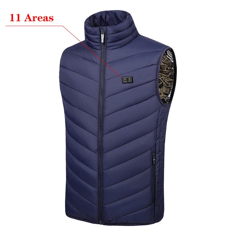 Chaleco calefactable de 9/11 lugares para hombres y mujeres, chaqueta calefactora por USB, ropa térmica, chaleco de caza, chaqueta calefactora de invierno, BlackS-6XL