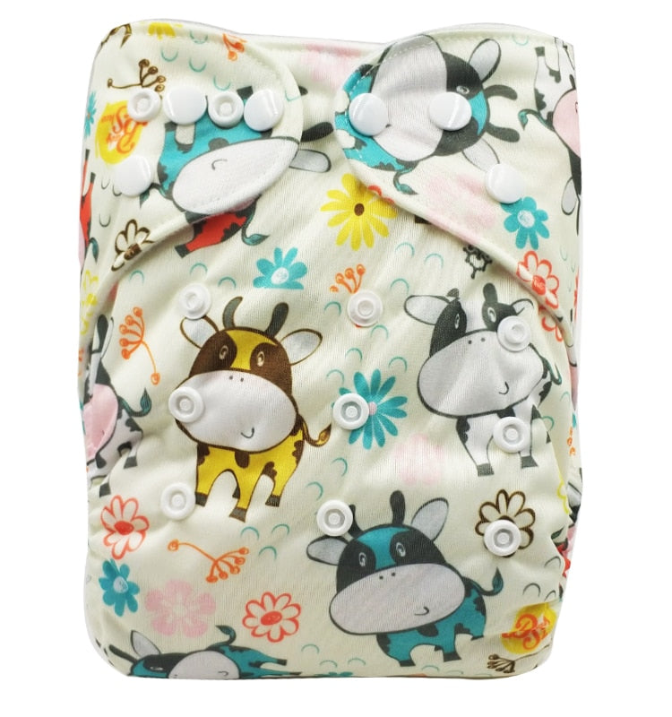 Pañales reutilizables AIO con impresión digital PORORO con 2 refuerzos de bambú, pañal de tela transpirable todo en uno de bambú