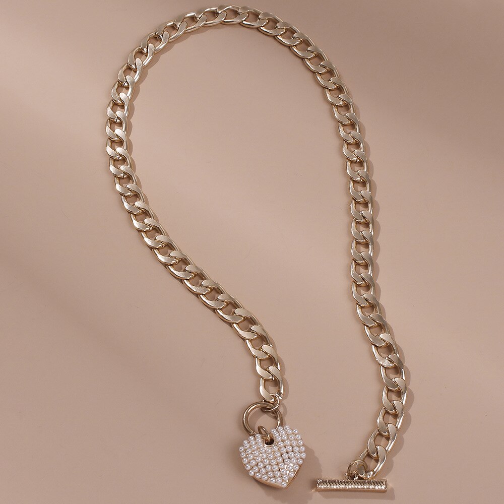 KMVEXO-collar con colgante de corazón de amor y perla de imitación Punk para mujer, cierre de palanca grueso, joyería para fiesta, collares, regalo de Navidad