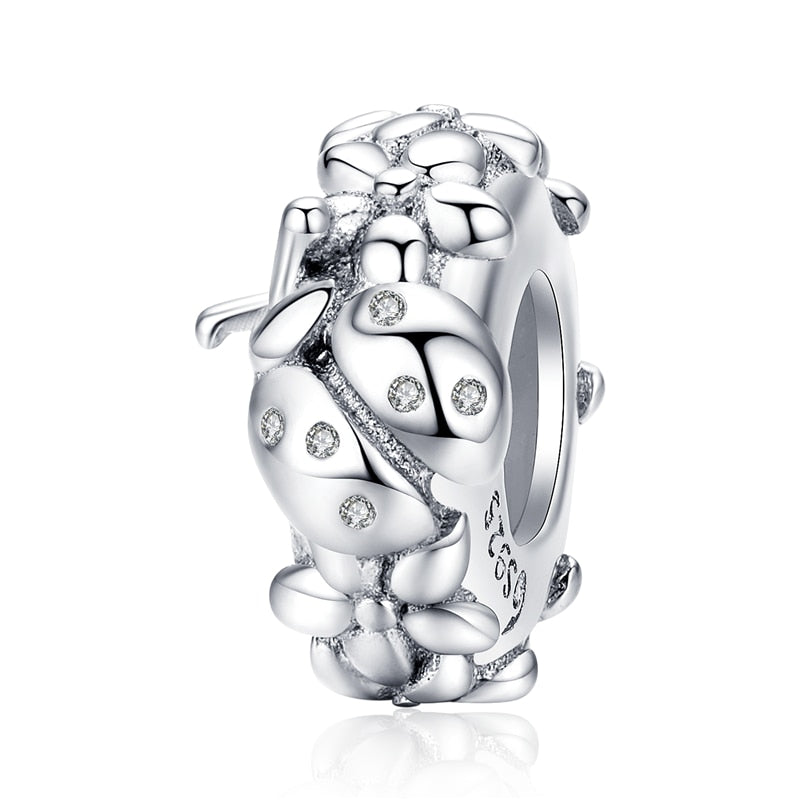 BISAER, espaciador de Plata de Ley 925, corazón de cereza, ojo azul, cuentas con tapón de flor, abalorio compatible con pulsera, accesorios DIY, joyería