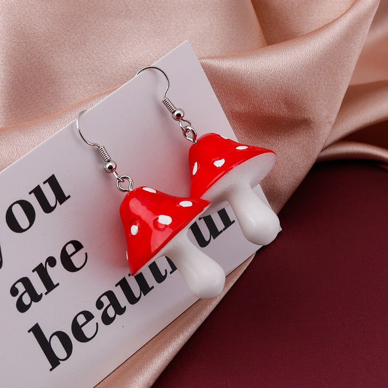 Cute Plant Mushroom Earrings for Women, Cartoon Enamel 8 Color Dangles Earrings Girl Children Ear Hook DIY Party Jewelry Gifts