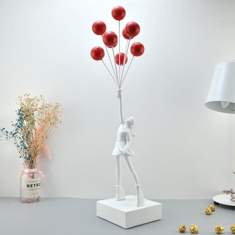 Nuevas estatuas lujosas de globos para niñas, globos voladores Banksy, escultura artística para niñas, artesanía de resina, decoración del hogar, regalo de Navidad de 57cm