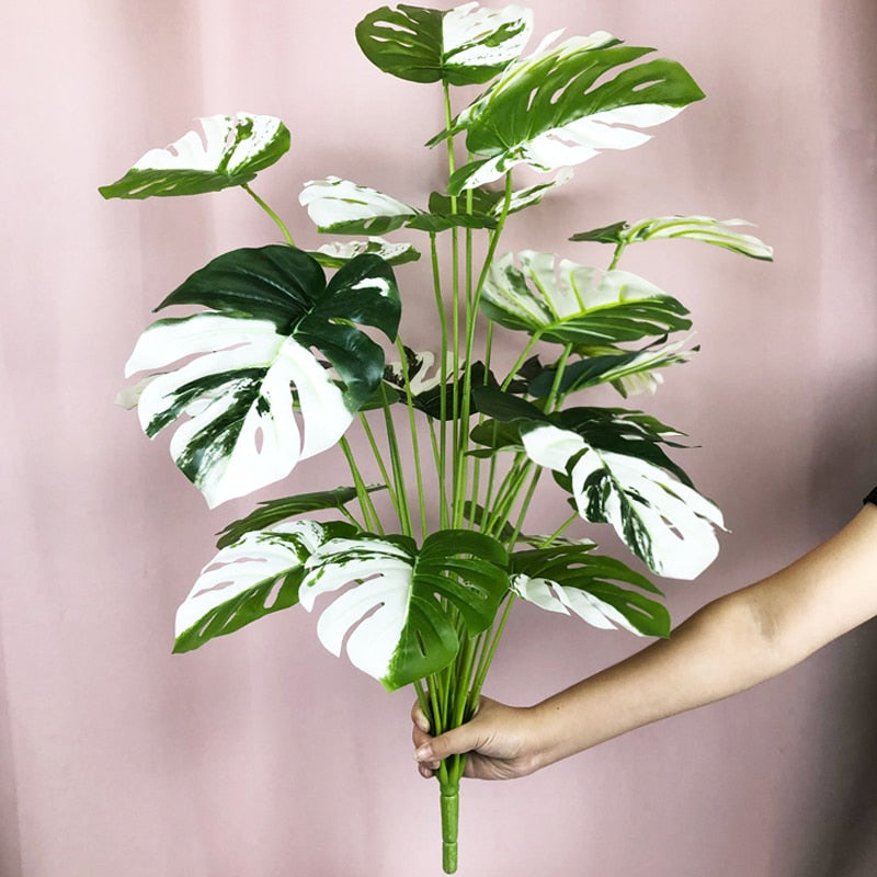 Plantas falsas de 75cm y 24 tenedores, rama de árbol Artificial grande de Monstera, hoja de tortuga falsa de palma Tropical de plástico para decoración de la habitación del jardín del hogar