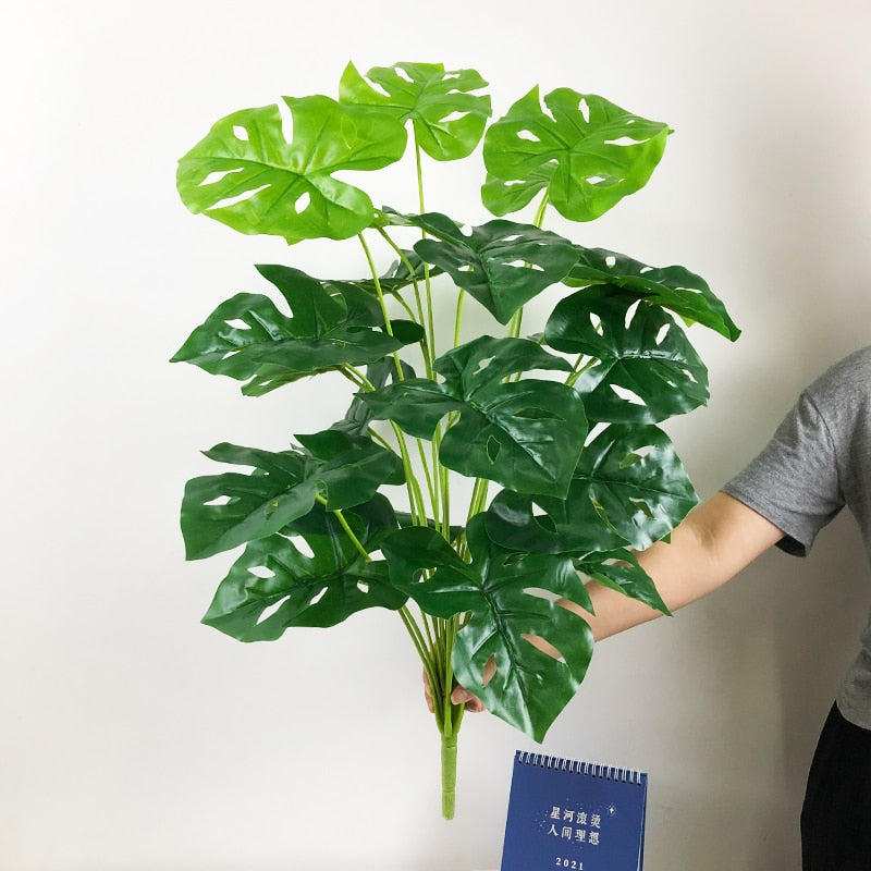 Plantas falsas de 75cm y 24 tenedores, rama de árbol Artificial grande de Monstera, hoja de tortuga falsa de palma Tropical de plástico para decoración de la habitación del jardín del hogar