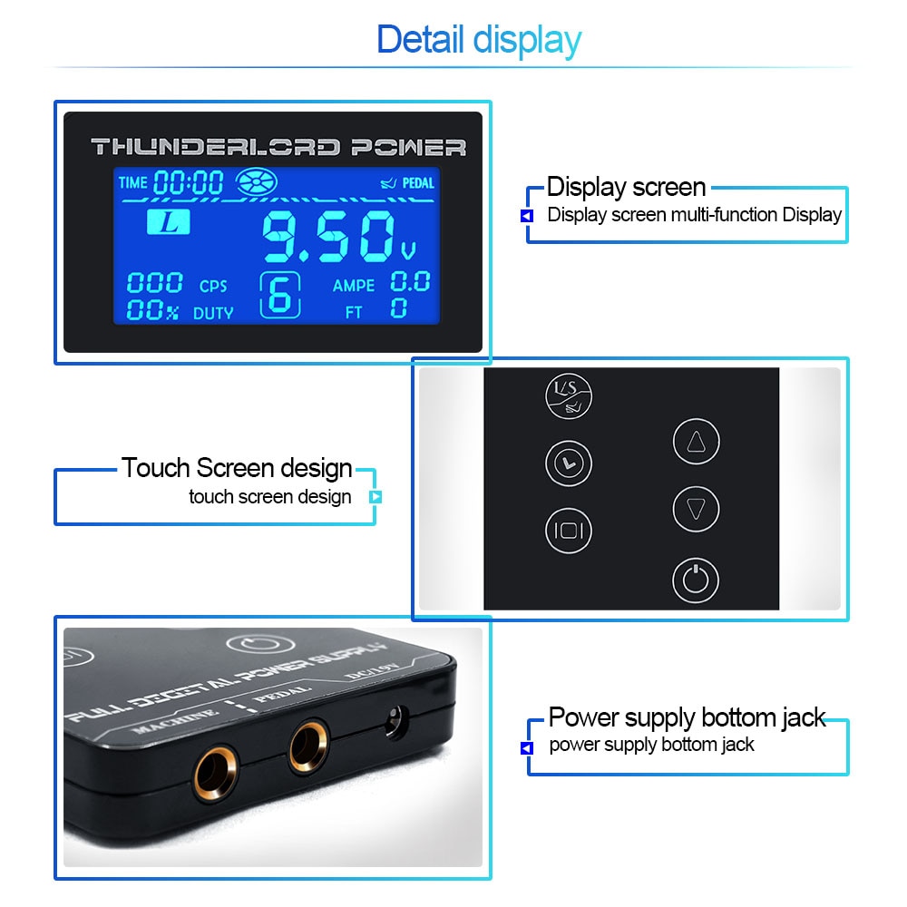 THUNDERLORD-fuente de alimentación Digital para tatuaje, pantalla táctil LCD, fuente de alimentación Dual para tatuaje, pluma rotativa, máquina de maquillaje, suministros para tatuaje