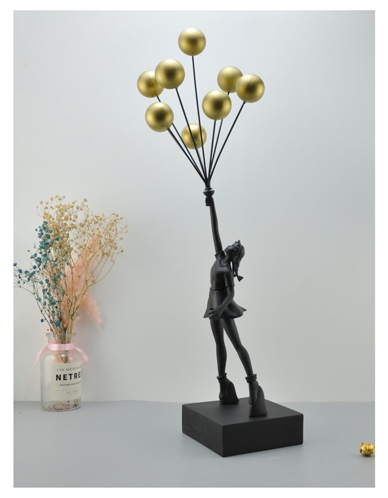 Nuevas estatuas lujosas de globos para niñas, globos voladores Banksy, escultura artística para niñas, artesanía de resina, decoración del hogar, regalo de Navidad de 57cm