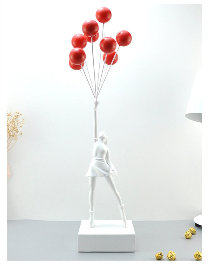 Nuevas estatuas lujosas de globos para niñas, globos voladores Banksy, escultura artística para niñas, artesanía de resina, decoración del hogar, regalo de Navidad de 57cm