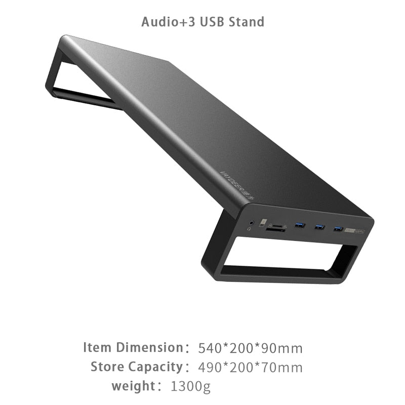 Soporte elevador de Monitor de aluminio con carga inalámbrica USB3.0, soporte para transferencia de datos y carga, escritorio de almacenamiento para teclado y ratón