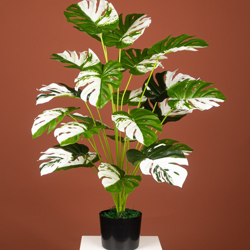 Plantas falsas de 75cm y 24 tenedores, rama de árbol Artificial grande de Monstera, hoja de tortuga falsa de palma Tropical de plástico para decoración de la habitación del jardín del hogar