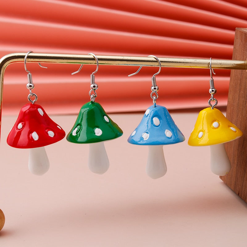 Cute Plant Mushroom Earrings for Women, Cartoon Enamel 8 Color Dangles Earrings Girl Children Ear Hook DIY Party Jewelry Gifts