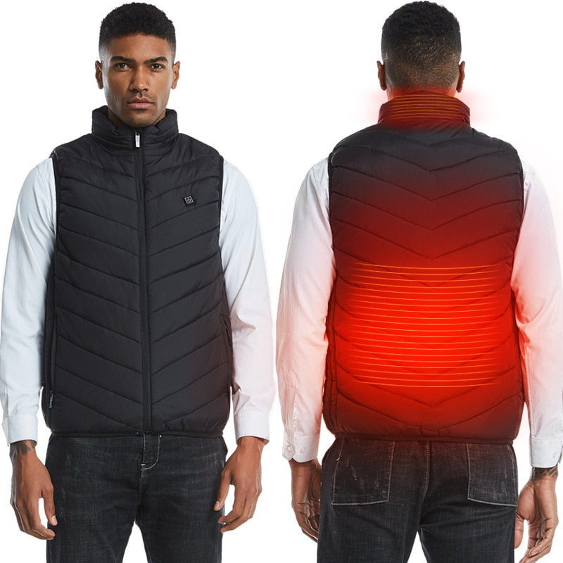 Chaleco calefactable de 9/11 lugares para hombres y mujeres, chaqueta calefactora por USB, ropa térmica, chaleco de caza, chaqueta calefactora de invierno, BlackS-6XL