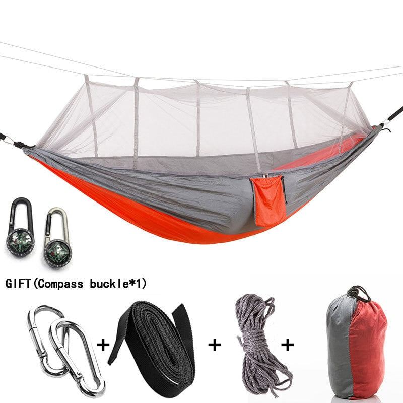 Hamaca para acampar/jardín con mosquitera, muebles de exterior para 1-2 personas, cama colgante portátil, columpio para dormir de tela de paracaídas resistente