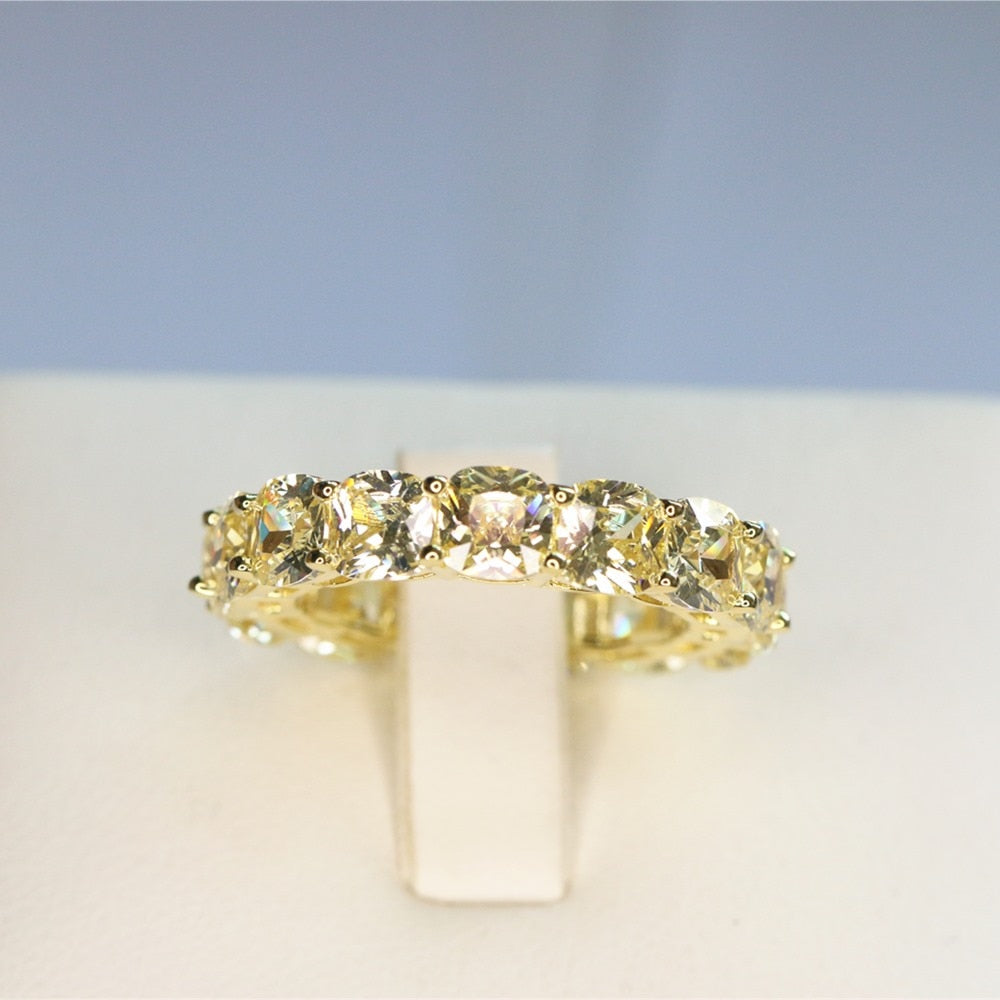 Anillo de mujer de circonio 5A de toda la fila, hecho de plata maciza 925, corte de cojín cuadrado, 5 mm, tamaño 5, 6, 7, 8, 9, 10, anillo para hombre, bisutería para mujer