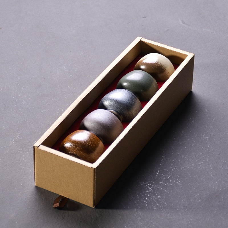 Juego de tazas de té de cerámica LUWU de 5 tazas, juegos de tazas de kung fu chino, vajilla de 80ml