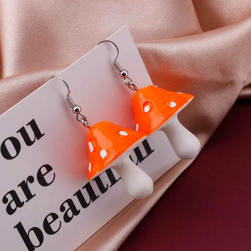 Cute Plant Mushroom Earrings for Women, Cartoon Enamel 8 Color Dangles Earrings Girl Children Ear Hook DIY Party Jewelry Gifts