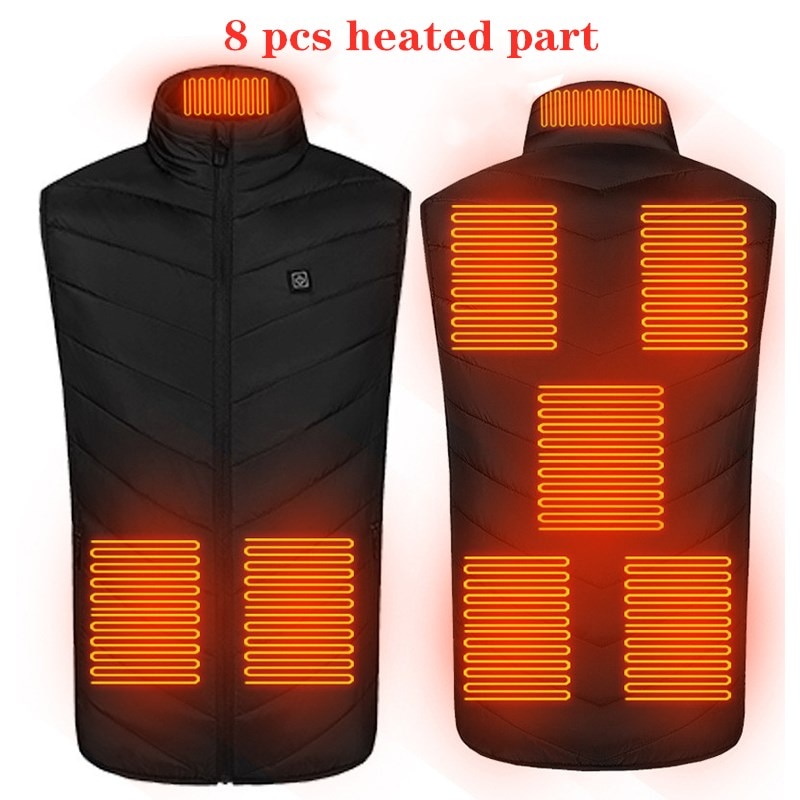 Chaleco calefactable de 9/11 lugares para hombres y mujeres, chaqueta calefactora por USB, ropa térmica, chaleco de caza, chaqueta calefactora de invierno, BlackS-6XL