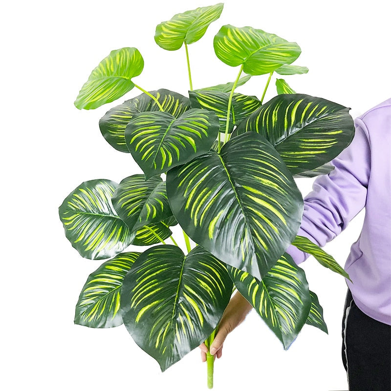 Plantas falsas de 75cm y 24 tenedores, rama de árbol Artificial grande de Monstera, hoja de tortuga falsa de palma Tropical de plástico para decoración de la habitación del jardín del hogar