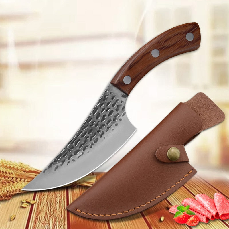 Cuchillo de Chef serbio de 5,5 pulgadas, cuchillo de caza forjado hecho a mano para exteriores, cuchillo de cocina de acero inoxidable, cuchillo de carnicero para deshuesar