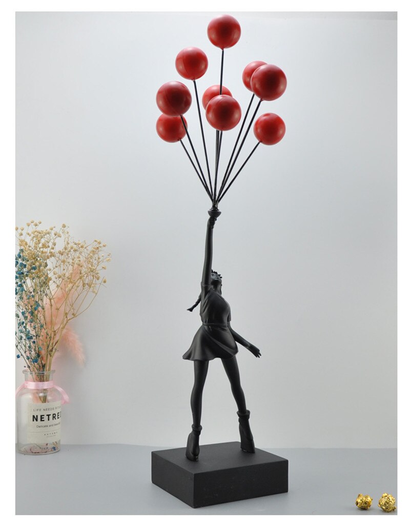 Nuevas estatuas lujosas de globos para niñas, globos voladores Banksy, escultura artística para niñas, artesanía de resina, decoración del hogar, regalo de Navidad de 57cm