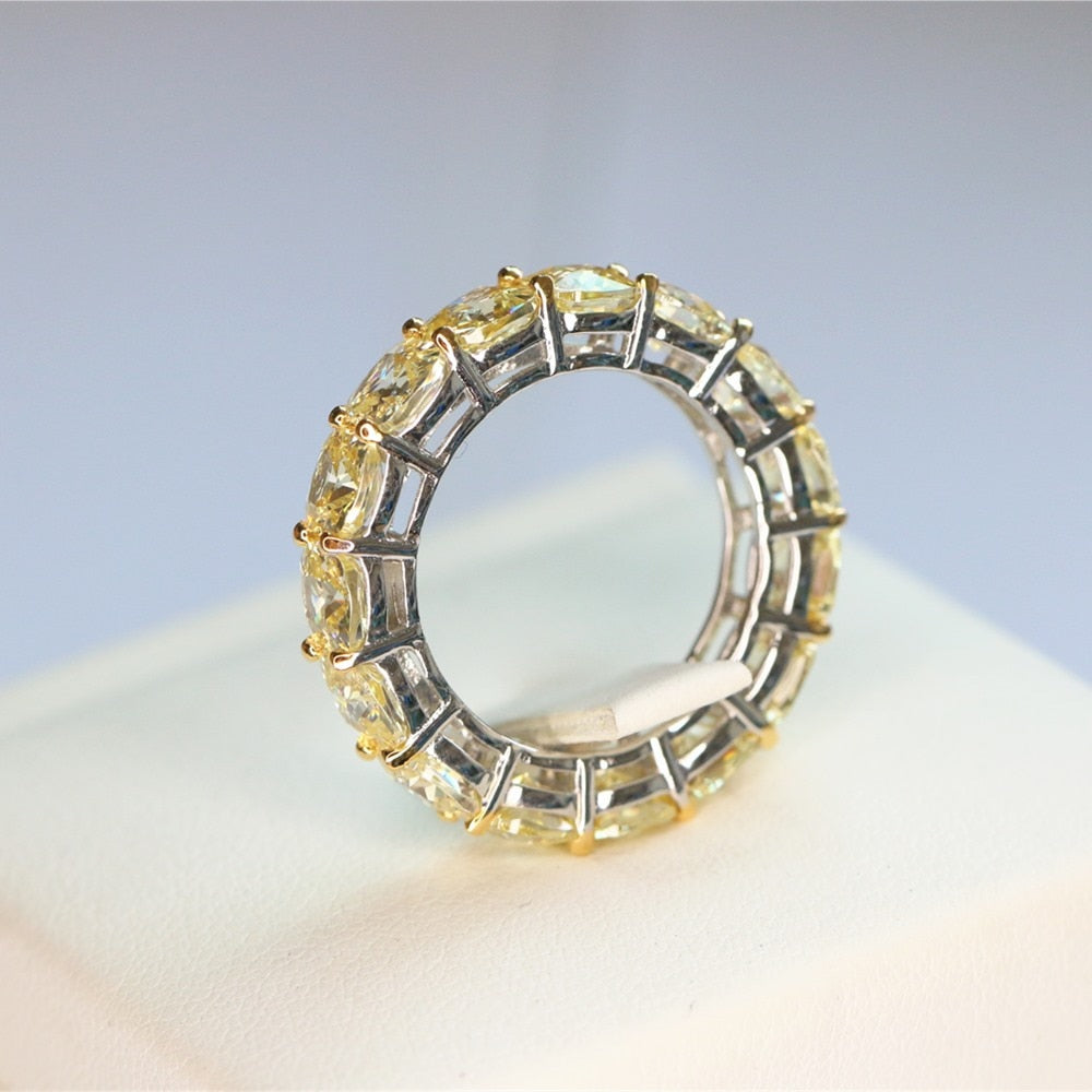 Anillo de mujer de circonio 5A de toda la fila, hecho de plata maciza 925, corte de cojín cuadrado, 5 mm, tamaño 5, 6, 7, 8, 9, 10, anillo para hombre, bisutería para mujer