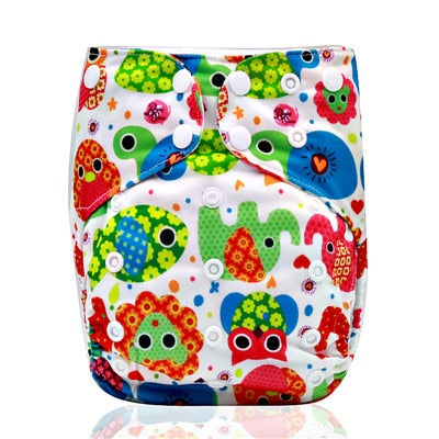 Pañales reutilizables AIO con impresión digital PORORO con 2 refuerzos de bambú, pañal de tela transpirable todo en uno de bambú