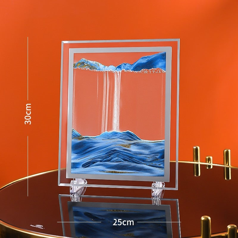 Imagen artística de arena móvil de 7/12 pulgadas, vidrio redondo, paisaje de arena de mar profundo 3D, pantalla en movimiento, marco de arena que fluye, pintura de arena