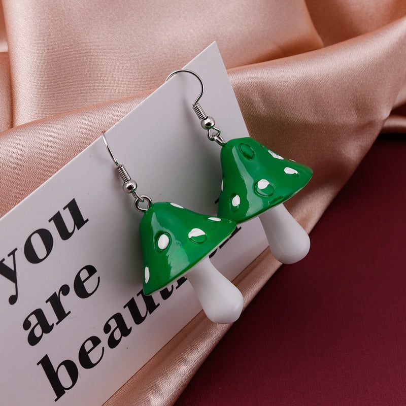 Cute Plant Mushroom Earrings for Women, Cartoon Enamel 8 Color Dangles Earrings Girl Children Ear Hook DIY Party Jewelry Gifts