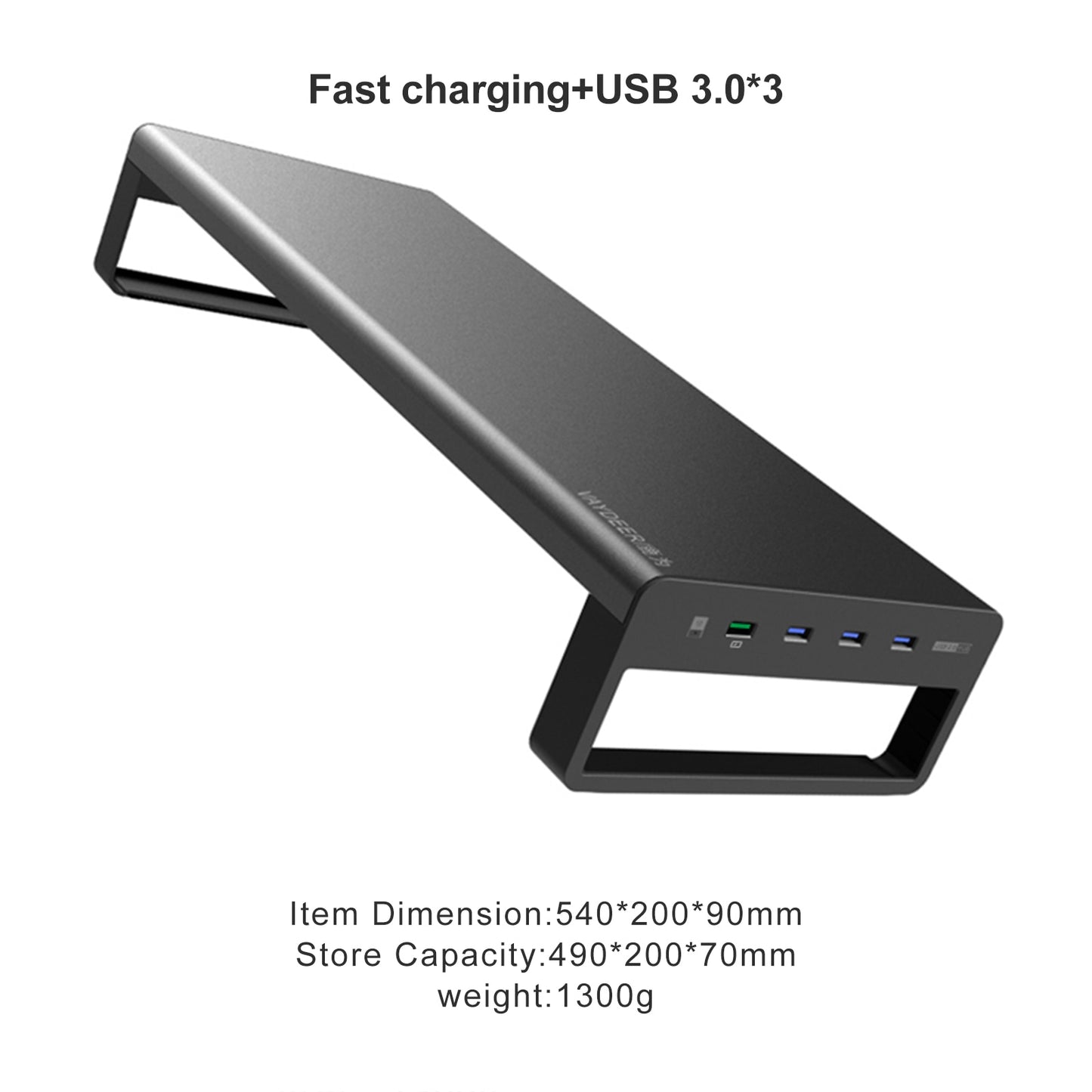 Soporte elevador de Monitor de aluminio con carga inalámbrica USB3.0, soporte para transferencia de datos y carga, escritorio de almacenamiento para teclado y ratón
