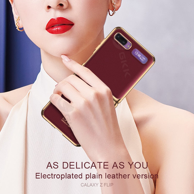 GKK Luxury Leather Fold Case For Samsung Galaxy Z Fold 2 Flip Case Plating Edge Anti-knock Cover For Samsung Galaxy Z Fold2 Flip