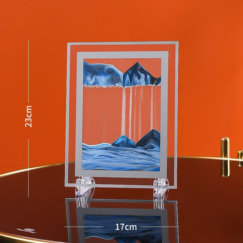 Imagen artística de arena móvil de 7/12 pulgadas, vidrio redondo, paisaje de arena de mar profundo 3D, pantalla en movimiento, marco de arena que fluye, pintura de arena