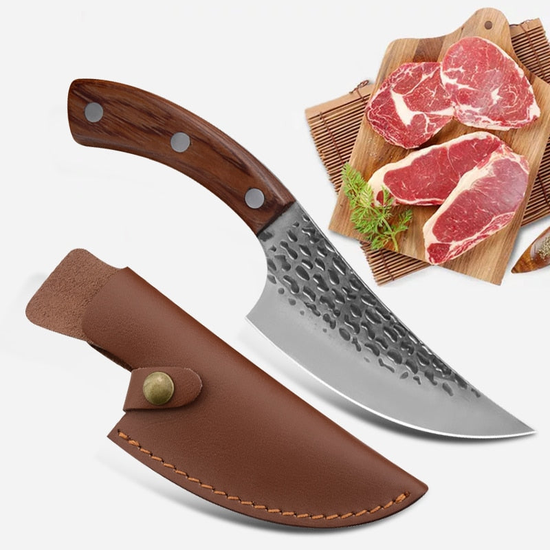 Cuchillo de Chef serbio de 5,5 pulgadas, cuchillo de caza forjado hecho a mano para exteriores, cuchillo de cocina de acero inoxidable, cuchillo de carnicero para deshuesar