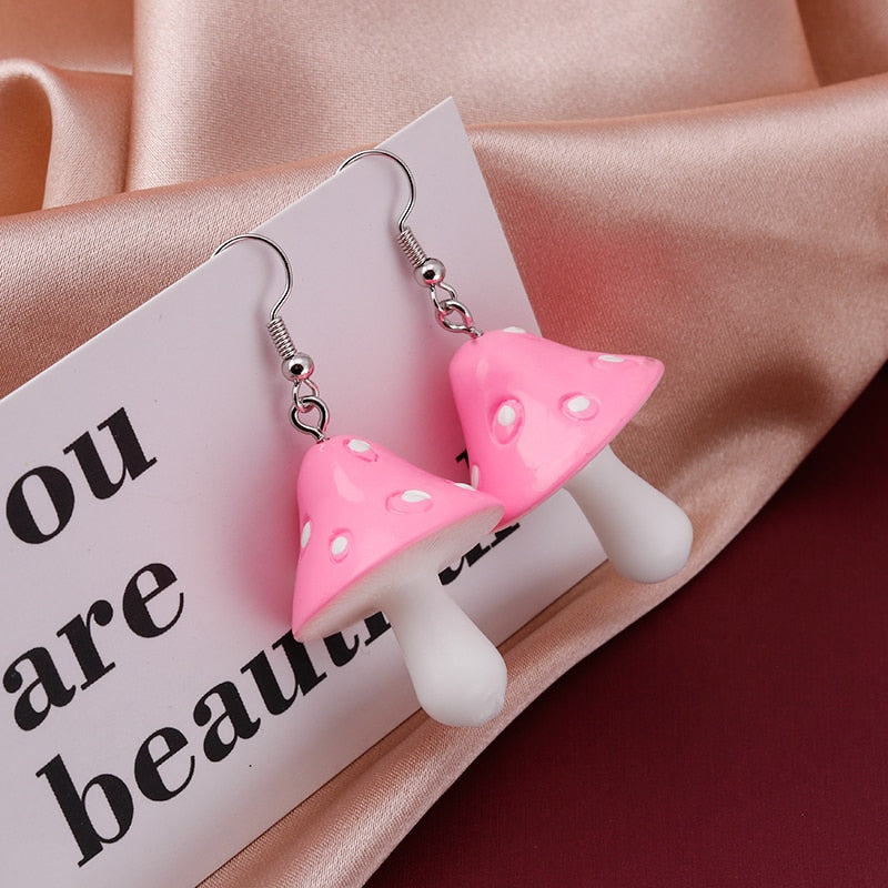Cute Plant Mushroom Earrings for Women, Cartoon Enamel 8 Color Dangles Earrings Girl Children Ear Hook DIY Party Jewelry Gifts