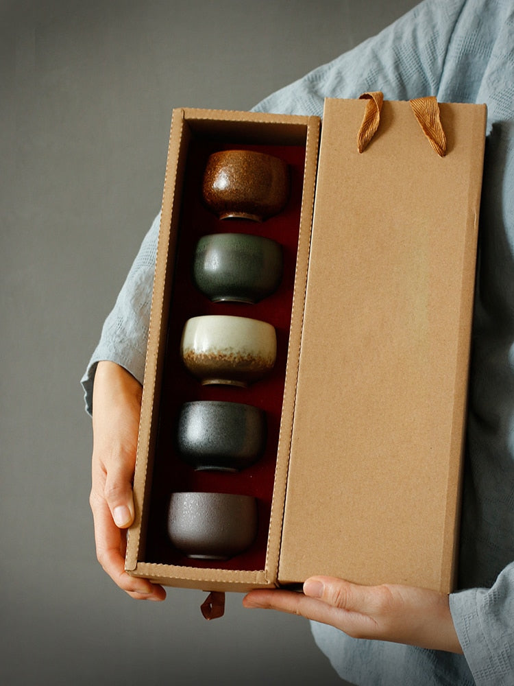 Juego de tazas de té de cerámica LUWU de 5 tazas, juegos de tazas de kung fu chino, vajilla de 80ml