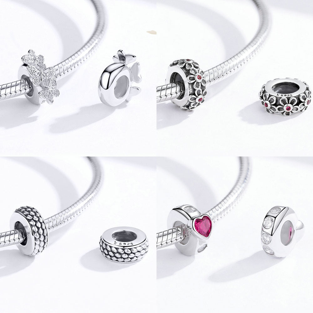 BISAER, espaciador de Plata de Ley 925, corazón de cereza, ojo azul, cuentas con tapón de flor, abalorio compatible con pulsera, accesorios DIY, joyería