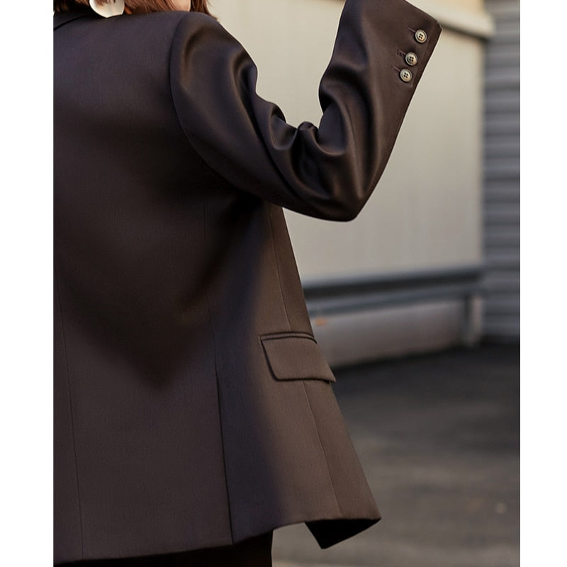 AEL Vintage otoño mujer pantalón traje marrón oscuro chaqueta suelta pantalones de pierna ancha conjuntos de oficina (los pantalones y la chaqueta se venden por separado)