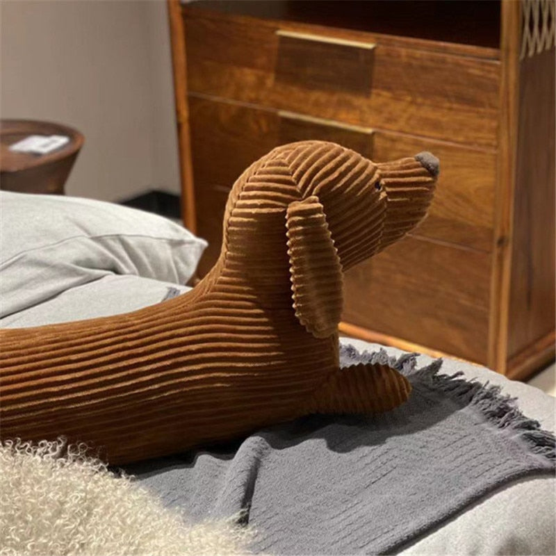 JOYLOVE-cojín para amantes de perros salchicha, 55 ~ 120cm, marrón, bonito perro salchicha británico de patas cortas, almohada, sofá, regalo, muñeco de peluche