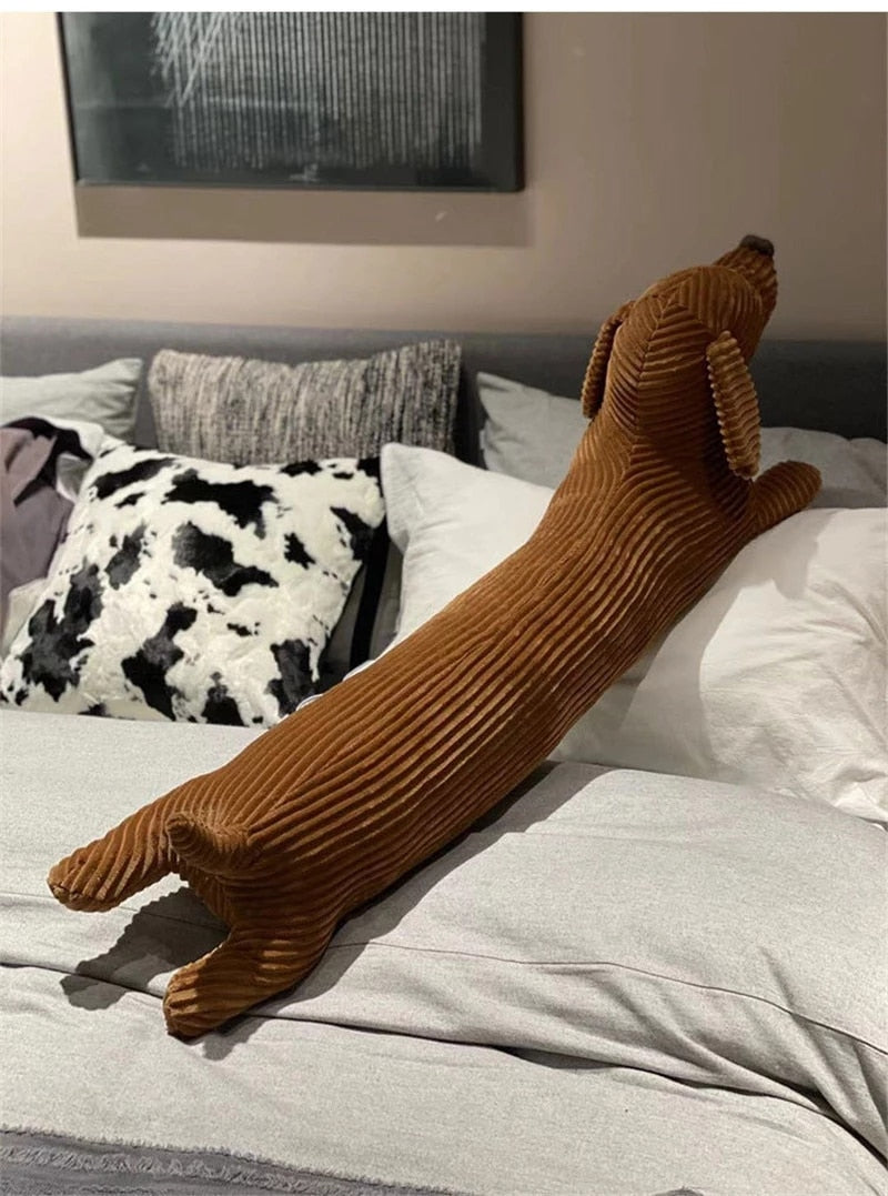 JOYLOVE-cojín para amantes de perros salchicha, 55 ~ 120cm, marrón, bonito perro salchicha británico de patas cortas, almohada, sofá, regalo, muñeco de peluche