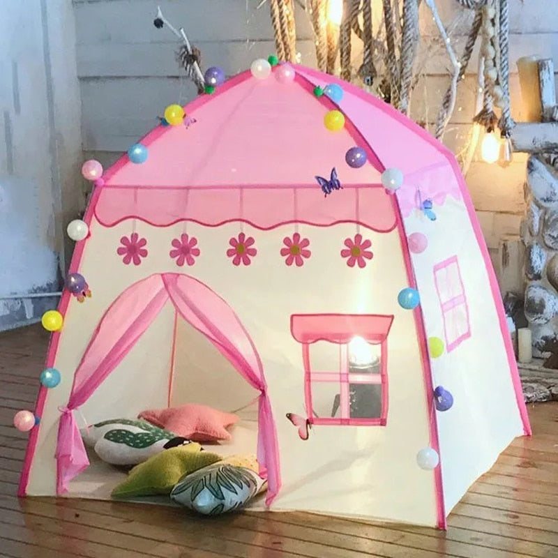 Casa de juegos de princesa para bebé, casa de juegos plegable con flores florecientes para niño y niña, tienda de campaña para interior y exterior, regalos