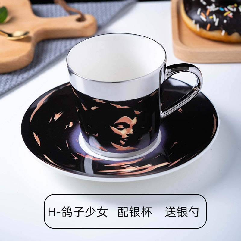 Ins Mirror Reflection Cup Coffee mug Picasso Ceramic Coffee Cup and Saucer Set lion Funny Mugs for Friend Birthday Best Gift