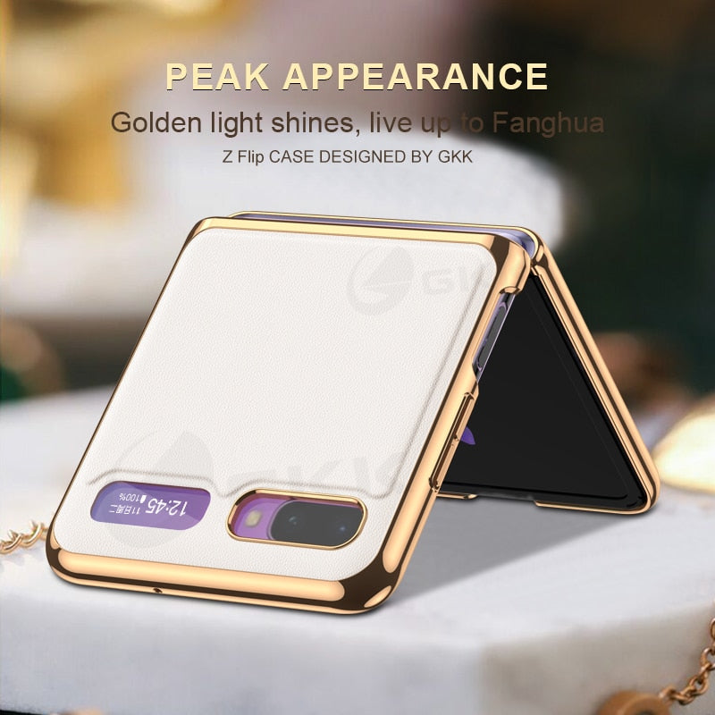 GKK Luxury Leather Fold Case For Samsung Galaxy Z Fold 2 Flip Case Plating Edge Anti-knock Cover For Samsung Galaxy Z Fold2 Flip