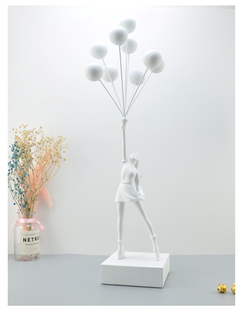 Nuevas estatuas lujosas de globos para niñas, globos voladores Banksy, escultura artística para niñas, artesanía de resina, decoración del hogar, regalo de Navidad de 57cm