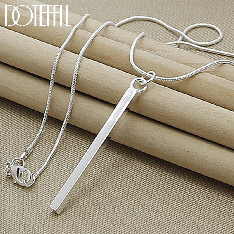 DOTEFFIL 925 Sterling Silver Square/Round Pillar Pendant Necklace 18 Inches Snake Chain Woman Wedding Engagement Party Jewelry