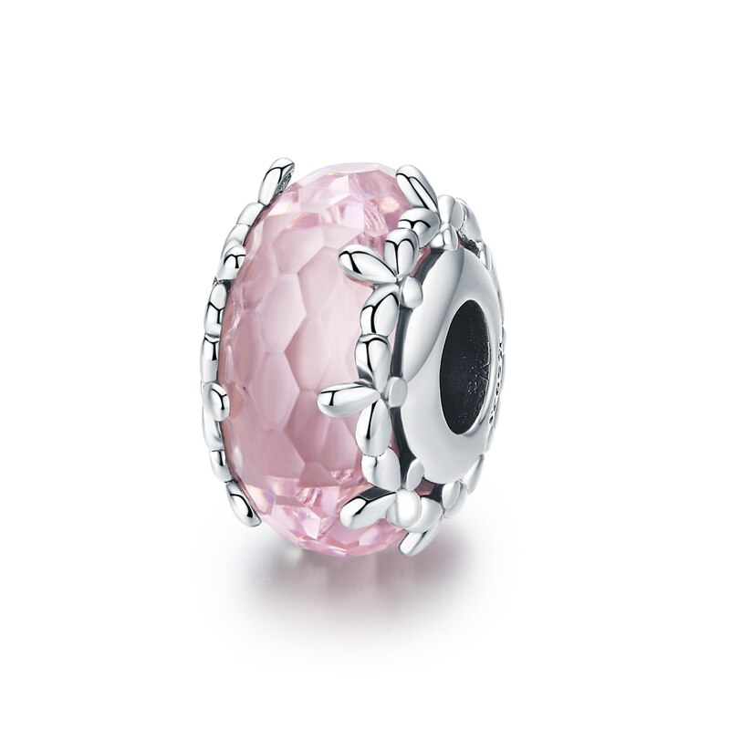 WOSTU Plata de Ley 925 auténtica cuentas de cristal rosa de Murano, dijes redondos aptos para Pulsera Original, colgante, fabricación de joyería de lujo