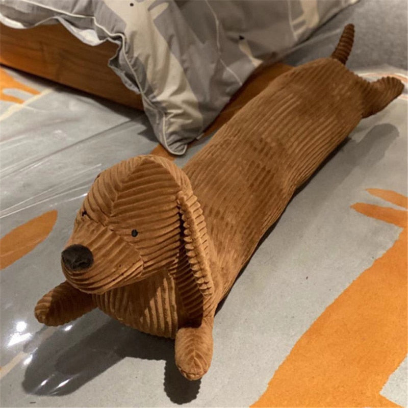 JOYLOVE-cojín para amantes de perros salchicha, 55 ~ 120cm, marrón, bonito perro salchicha británico de patas cortas, almohada, sofá, regalo, muñeco de peluche