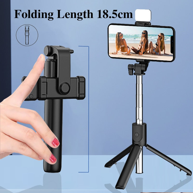Palo de Selfie inalámbrico con Bluetooth, Mini trípode plegable Compatible con teléfono con luz de relleno, Control remoto del obturador para IOS y Android