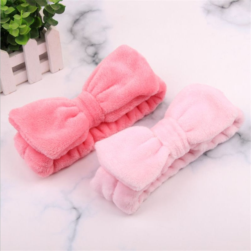Flannel Cosmetic Headbands Soft Bowknot Elastic Hair Band Hairlace for Washing Face Shower Spa Makeup Tools