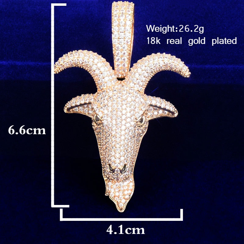 Gold Color Sheep Head Pendant Men Zircon Hip Hop Necklace Rock Jewelry